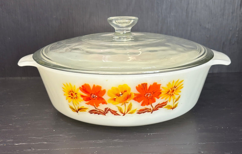 Made in USA Glas-Bake Floral Covered Casserole Dish